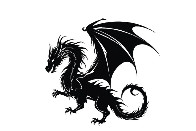 black silhouette of heraldic dragon