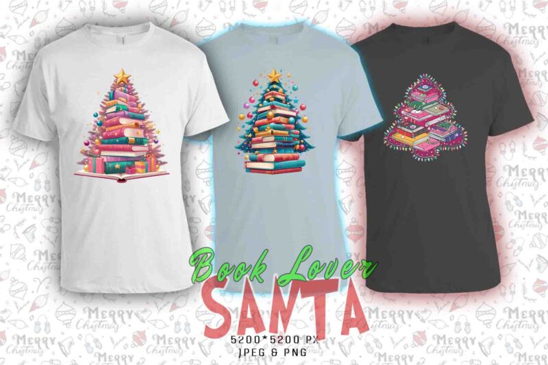 Trendy Book Lover Christmas t-shirt design bundle of 20 png & jpeg designs