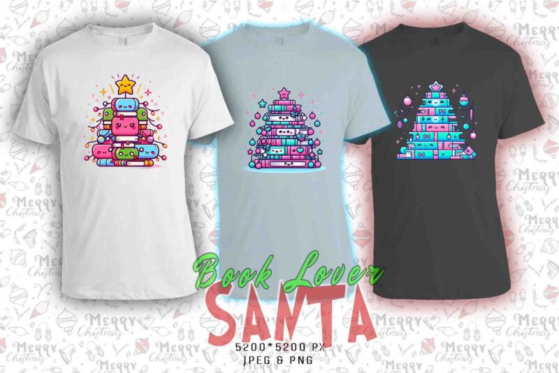 Trendy Book Lover Christmas t-shirt design bundle of 20 png & jpeg designs – download instantly Retro Vintage T-shirt Design