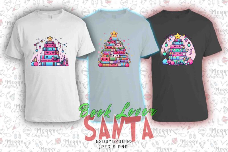 Trendy Book Lover Christmas t-shirt design bundle of 20 png & jpeg designs