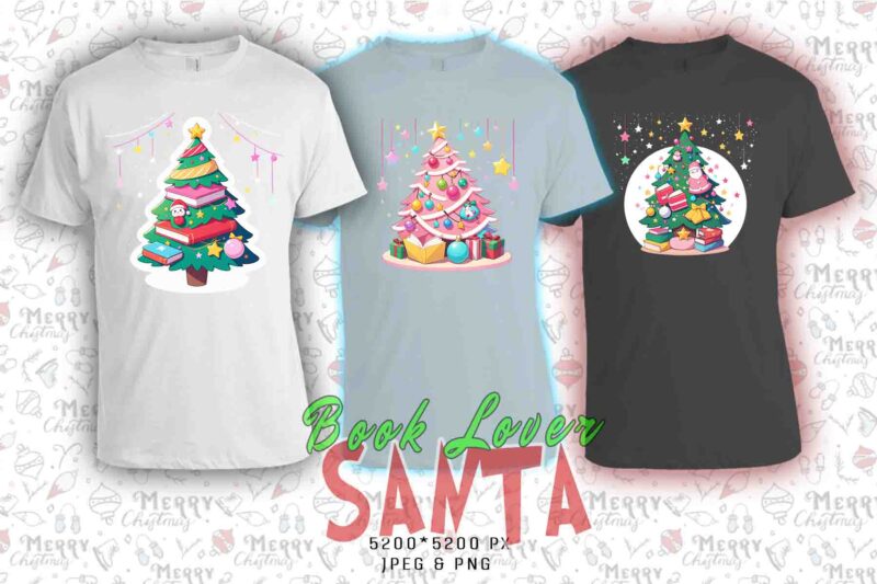 Trendy Book Lover Christmas t-shirt design bundle of 20 png & jpeg designs – download instantly Retro Vintage T-shirt Design