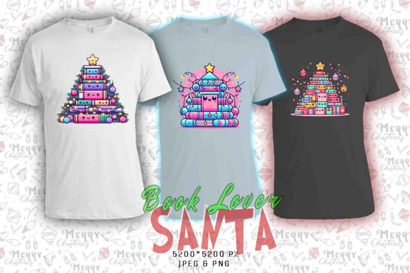 Trendy Book Lover Christmas t-shirt design bundle of 20 png & jpeg designs – download instantly Retro Vintage T-shirt Design