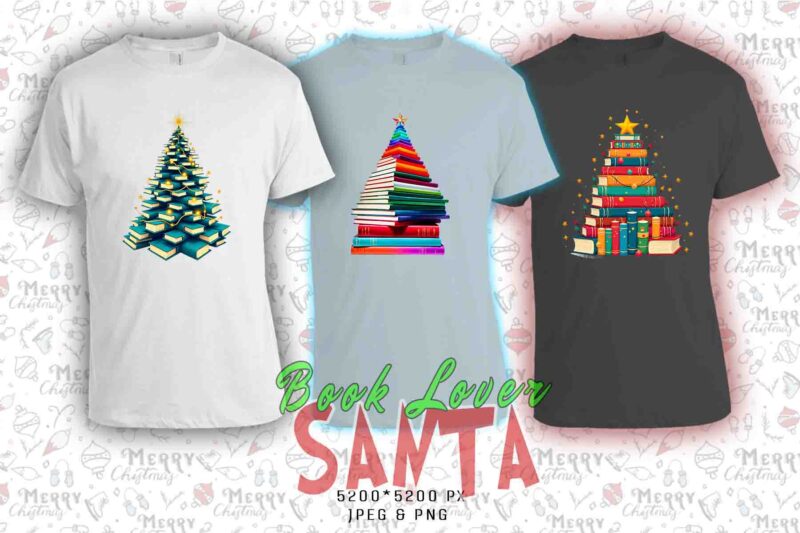 Trendy Book Lover Christmas t-shirt design bundle of 20 png & jpeg designs – download instantly Retro Vintage T-shirt Design