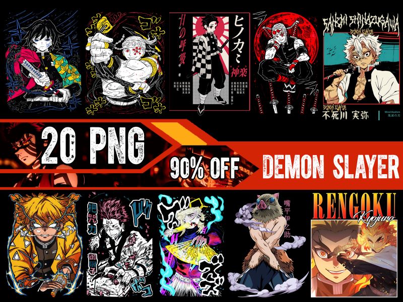 20 Demon slayer Kimetsu no Yaiba Anime Design Bundle 20 PNG For TShirt Poster Japanese Style