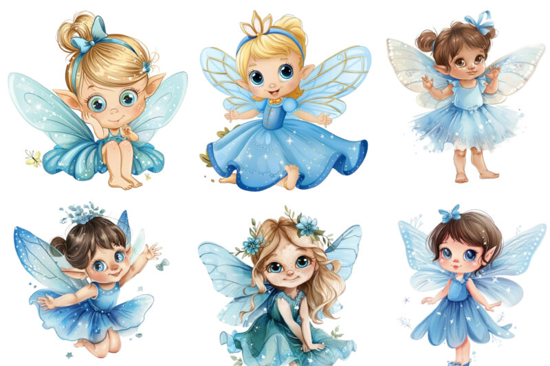 cartoon baby Fairy in blue dress
