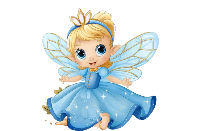 cartoon baby Fairy in blue dress