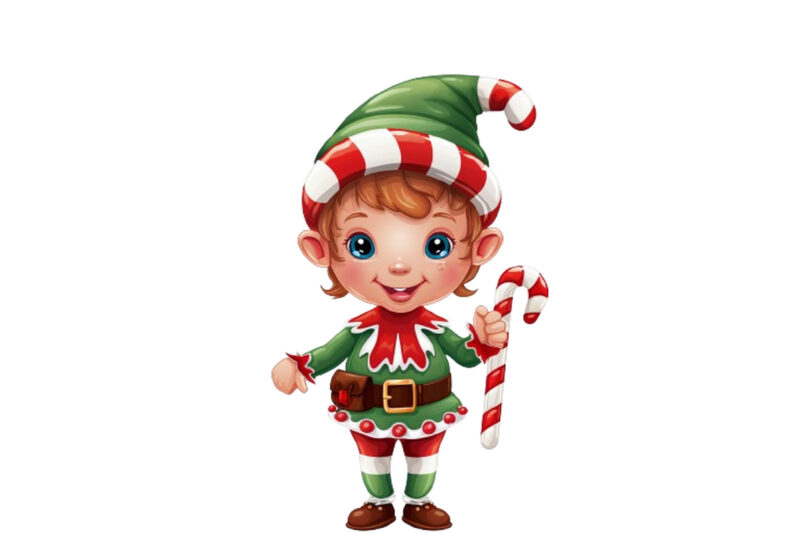 cheerful Christmas elf holding two candy