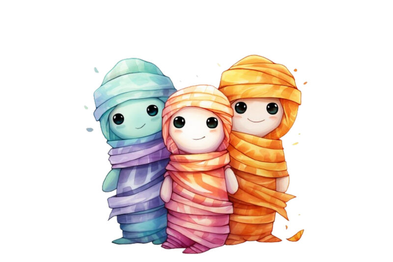 colourful Watercolor Kawaii mummy Halloween