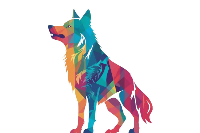 colourful silhouette of heraldic wolf