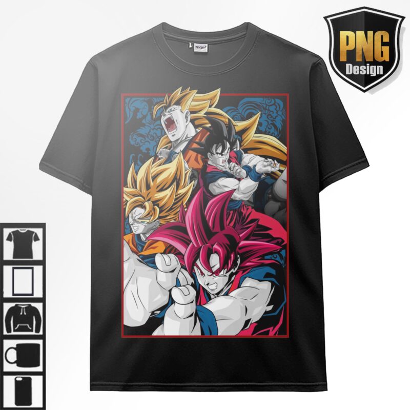 20 PNG Dragon Ball Z Goku Vegeta Frieza Cells Bundle Design Anime Japanese Style POD TShirt Poster
