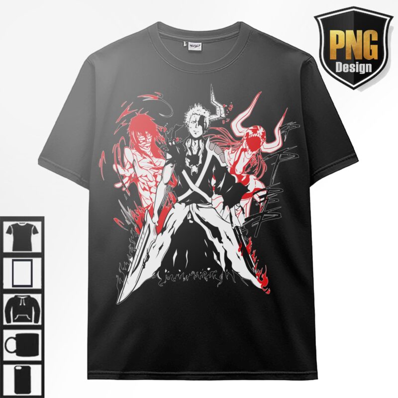 Bleach Anime Bundle Design 23 PNG Ichigo Byakuya, Shunsui Anime Japanese Style POD TShirt Poster