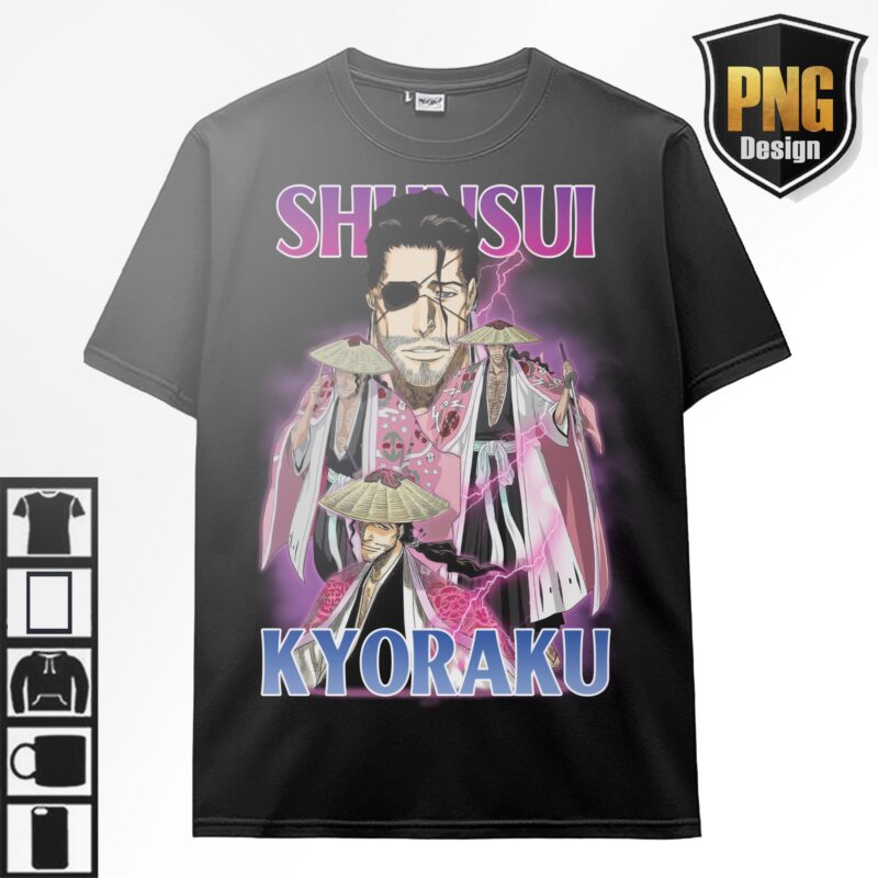 Bleach Anime Bundle Design 23 PNG Ichigo Byakuya, Shunsui Anime Japanese Style POD TShirt Poster