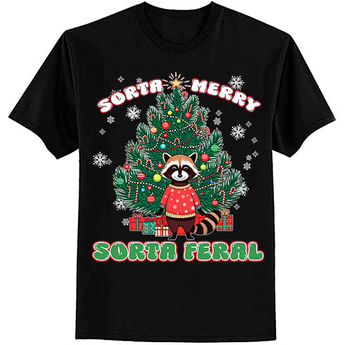 funny christmas raccoon sorta merry sorta santa feral xmas T-Shirt ltsp
