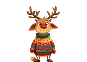 funny cartoon reindeer wearing colorful