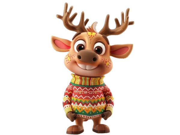 Funny cartoon reindeer wearing colorful t shirt graphic design