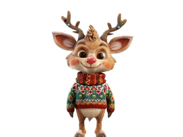 Funny cartoon reindeer wearing colorful t shirt graphic design