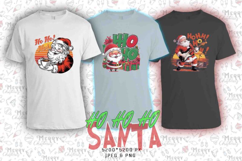 Trendy Funny Christmas Santa Claus t-shirt design bundle of 20 designs – download instantly Retro Vintage Tee Illustration Clipart Bundle