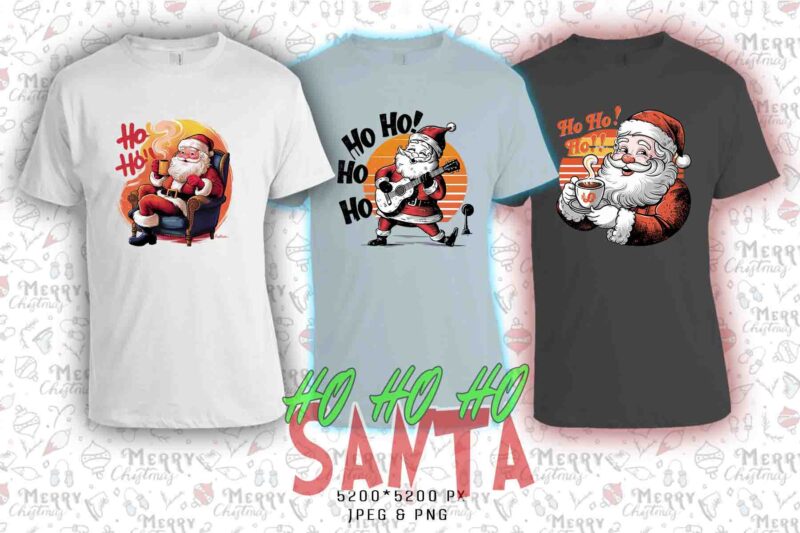 Funny Christmas Santa Claus t-shirt design bundle of 20 designs – download instantly Retro Vintage Illustration T-shirt Clipart Bundle
