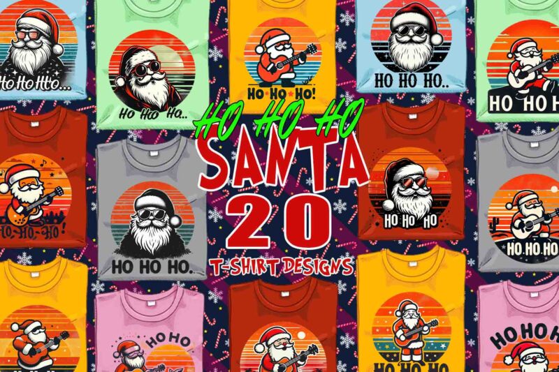 Christmas Santa Claus t-shirt design bundle of 20 designs – download instantly Christmas 2024