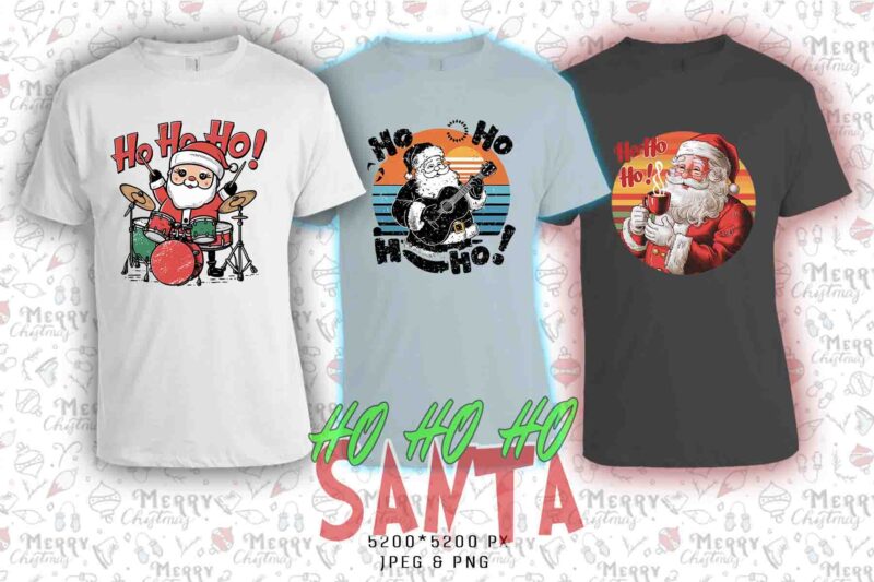 Funny Christmas Santa Claus t-shirt design bundle of 20 designs – download instantly Retro Vintage Illustration T-shirt Clipart Bundle