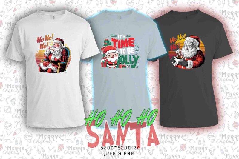 Trendy Funny Christmas Santa Claus t-shirt design bundle of 20 designs – download instantly Retro Vintage Tee Illustration Clipart Bundle