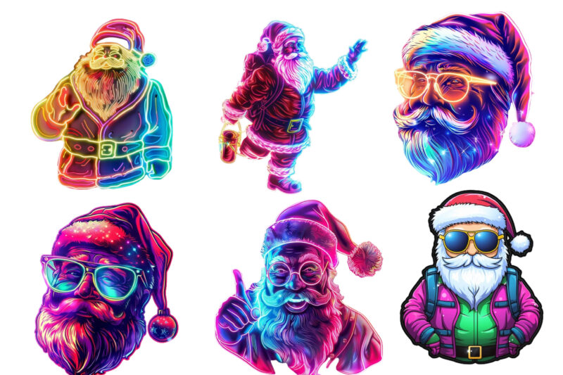 neon cartoon santa Clipart