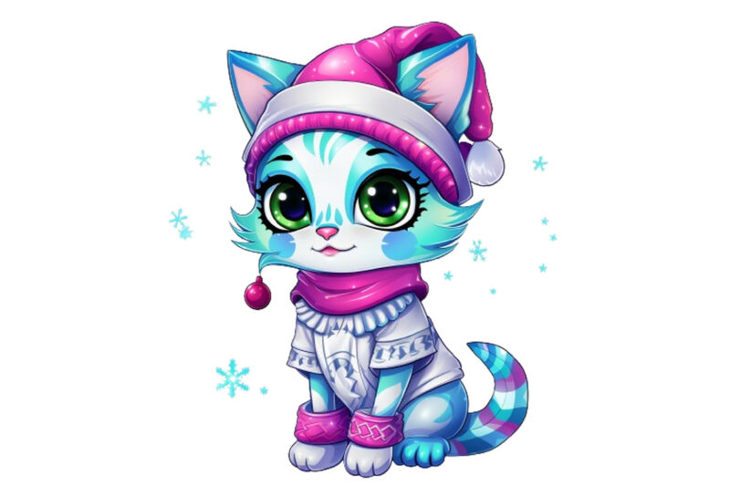 neon christmas cartoon cat Sublimation