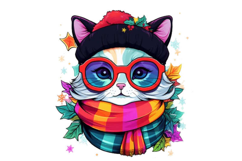 neon christmas cartoon cat Sublimation