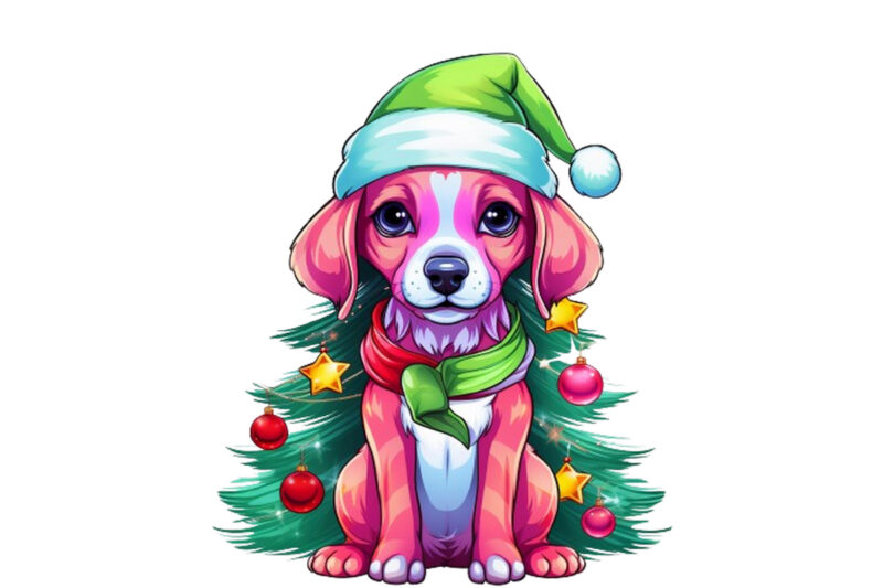 neon christmas cartoon lady dog Sublimation