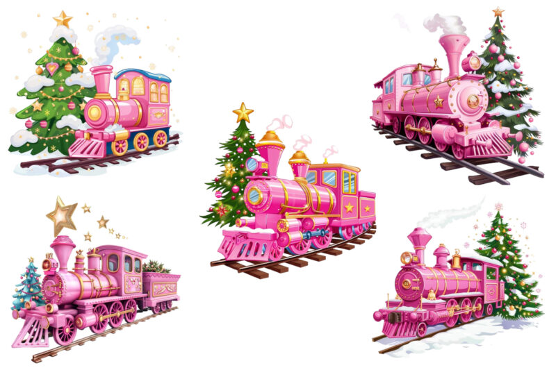pink train with christmas tree ublimation