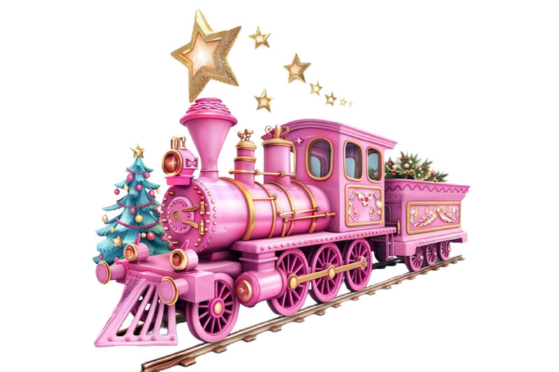 pink train with christmas tree ublimation