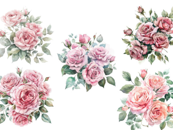 Romantic watercolor bouquet of pink roses t shirt design online