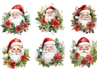 santa with green vine leaves watercolor