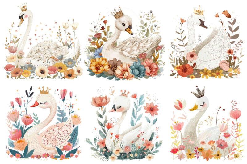 Beautiful Swan with Flowers Sublimation