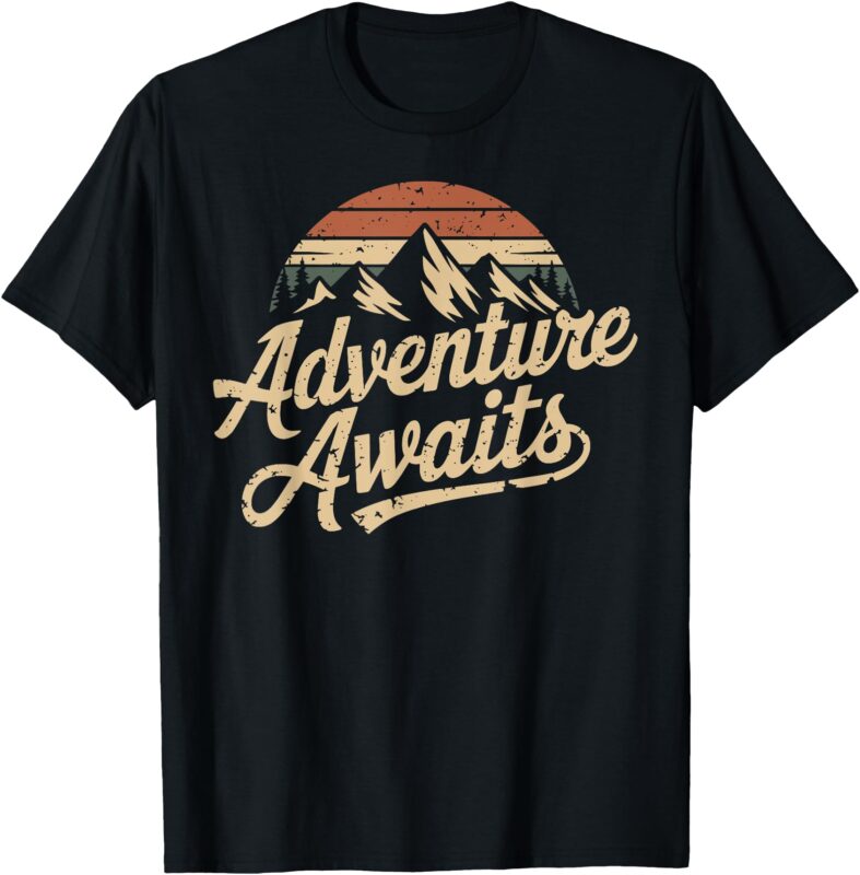 vintage adventure awaits outdoor mountains nature pine trees T-Shirt