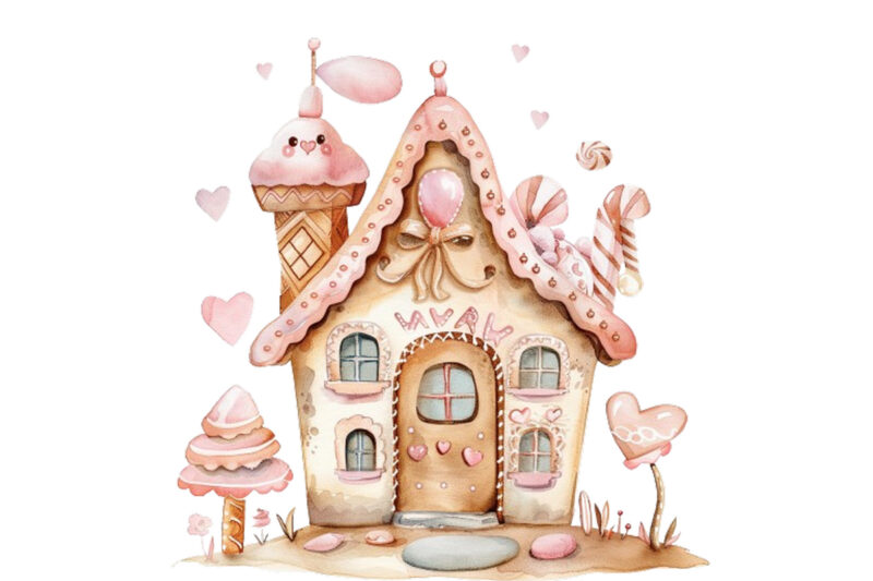 watercolor Pastel gingerbread house clipart