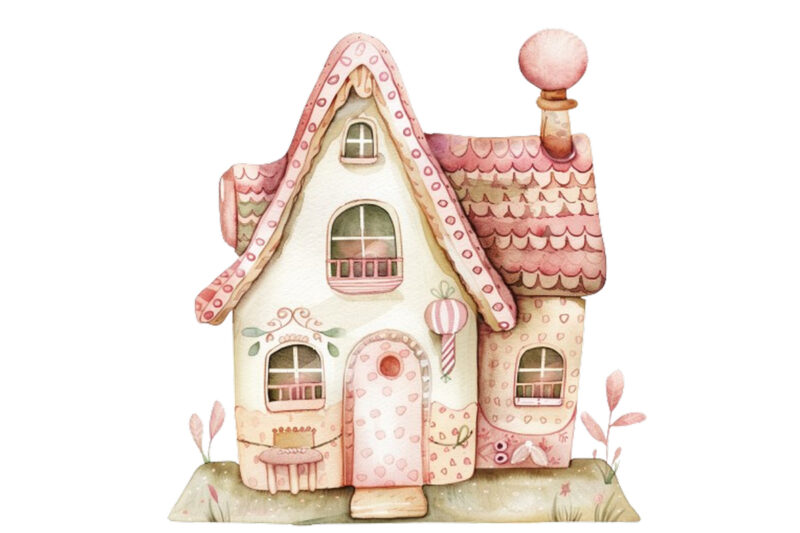 watercolor Pastel gingerbread house clipart