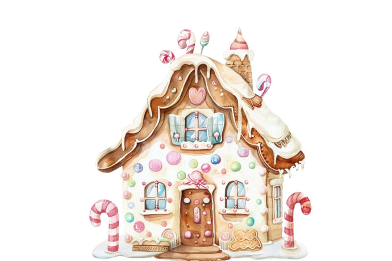 watercolor Pastel gingerbread house clipart