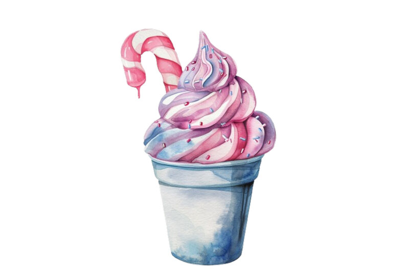 watercolor Pastel ice cream cup