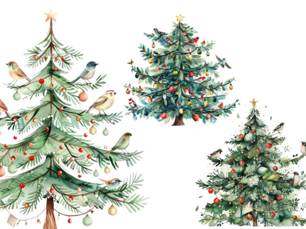 Watercolor chrismas tree with fairy lights t shirt design for sale