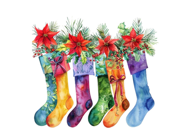 watercolor series of Christmas stockings