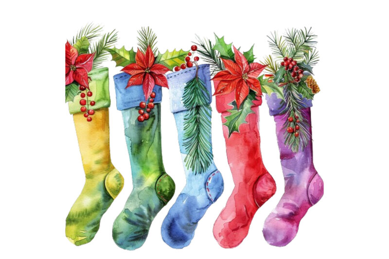 watercolor series of Christmas stockings