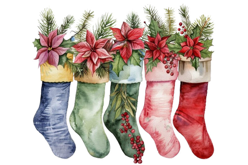 watercolor series of Christmas stockings