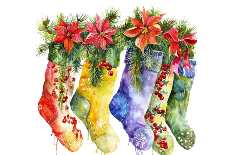 watercolor series of Christmas stockings