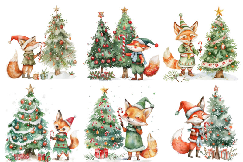 watercolor scene featuring fox