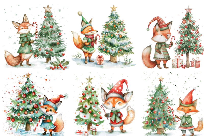 watercolor scene featuring fox