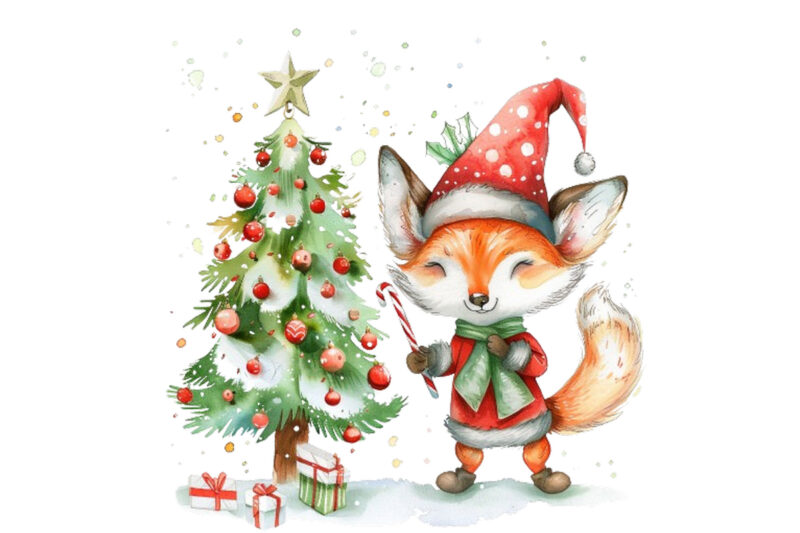 watercolor scene featuring fox