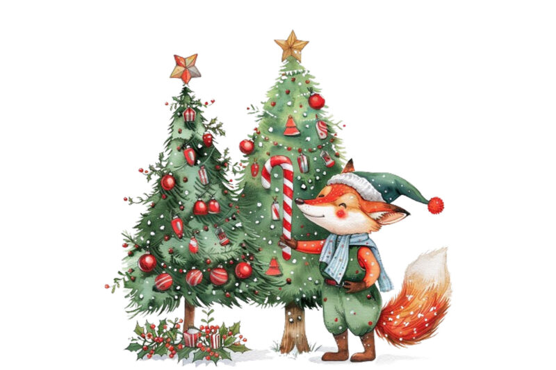 watercolor scene featuring fox