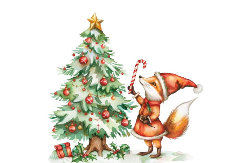 watercolor scene featuring fox