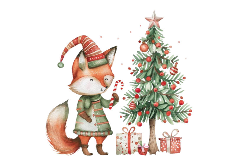 watercolor scene featuring fox